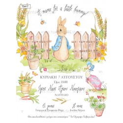 Προσκλητήριο βάπτισης για αγόρι με θέμα Peter Rabbit