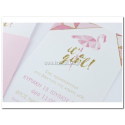 Προσκλητήριο Βάπτισης Φλαμίνγκο Geometric