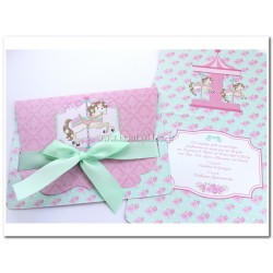 Προσκλητήριο Βάπτισης Αλογάκι Καρουζέλ