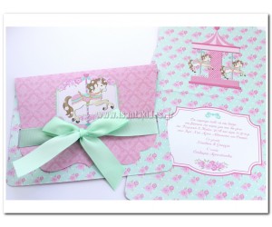 Προσκλητήριο Βάπτισης Αλογάκι Καρουζέλ