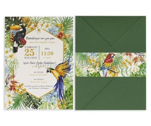 Προσκλητήριο βάπτισης με θέμα το tropical και το τουκάν. 