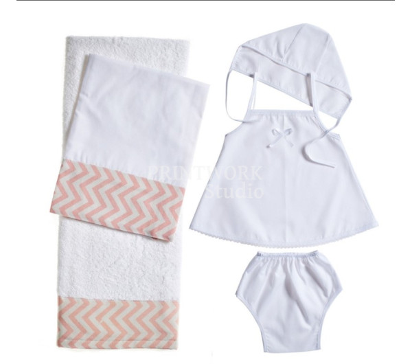 Σετ Λαδόπανο Βάπτισης Chevron ροζ