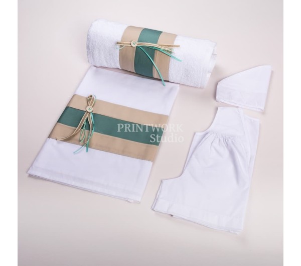 Λαδόπανο Μπεζ-Τσαγαλί Πράσινο με κουμπί Αγόρι