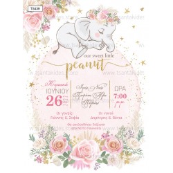 Προσκλητήριο βάπτισης για κορίτσι με θέμα Baby Girl Elephant