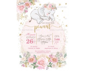 Προσκλητήριο βάπτισης για κορίτσι με θέμα Baby Girl Elephant