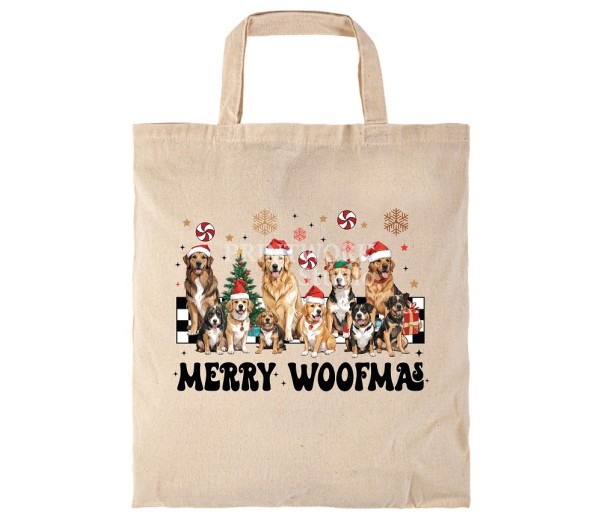 Πάνινη τσάντα με μακρύ χερούλι "Merry Woofmas"