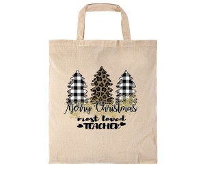 Πάνινη τσάντα με κοντό χερούλι "Merry Christmas Teacher"