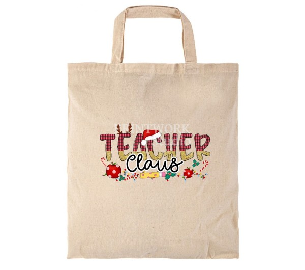 Πάνινη τσάντα με κοντό χερούλι "Teacher Claus"