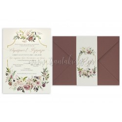 Προσκλητήριο γάμου ρομαντικό με dusty pink λουλούδια. 