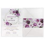 Προσκλητήριο γάμου με μοβ floral 