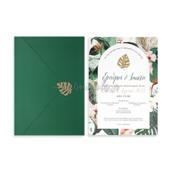 Προσκλητήριο Γάμου Tropical Monstera Leaf