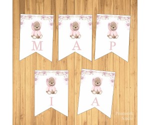 Σημαιάκια Βάπτισης με θέμα Ροζ Αρκουδάκι