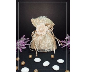 Μπομπονιέρα γάμου πουγκί τριαντάφυλλο