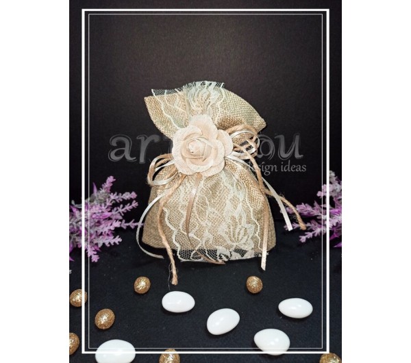 Μπομπονιέρα γάμου πουγκί τριαντάφυλλο