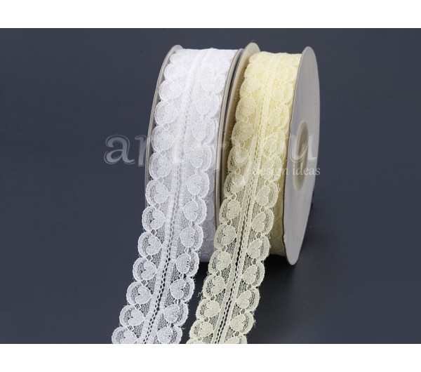 Κορδέλα Δαντέλα Διπλή καρδιά 2,5εκ. 