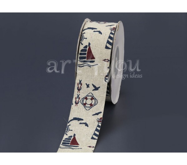 Κορδέλα Λινή ναυτικό θέμα καράβι 4εκ. ΚΛΤ4