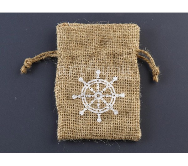 Πουγκί λινάτσα με τύπωμα Ναυτικό Τιμόνι 