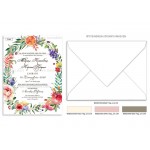 Προσκλητήριο γάμου με tropical θέμα σε έντονους χρωματισμούς.