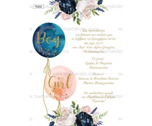 Προσκλητήριο βάπτισης για δίδυμα με θέμα balloons.