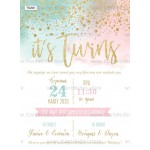 Προσκλητήριο βάπτισης για δίδυμα σε pastel watercolor χρωματισμούς