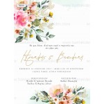 Προσκλητήριο γάμου με pink floral σχεδιασμό
