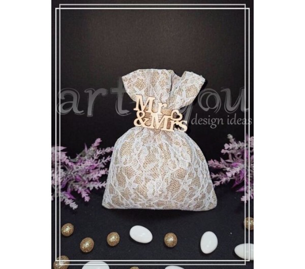 Μπομπονιέρα γάμου πουγκί Mr&Mrs