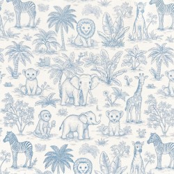 Υφασμα Toile De Jouy Ζώα Της Ζούγκλας Γαλάζιο 280 cm