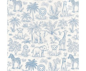 Υφασμα Toile De Jouy Ζώα Της Ζούγκλας Γαλάζιο 280 cm