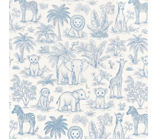 Υφασμα Toile De Jouy Ζώα Της Ζούγκλας Γαλάζιο 280 cm
