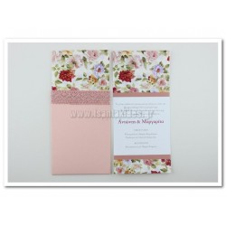 Προσκλητήριο Γάμου Floral  σε ροζ φάκελο