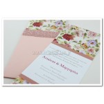Προσκλητήριο Γάμου Floral  σε ροζ φάκελο