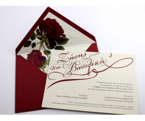Προσκλητήριο Γάμου με τριαντάφυλλο στο φάκελο