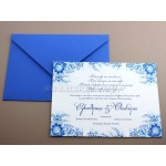 Προσκλητήριο Γάμου Λευκό με μπλε Λουλούδια