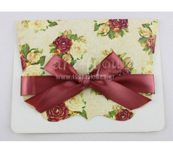 Προσκλητήριο Γάμου Vintage Λουλούδια δίπτυχο, 7613