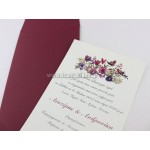 Προσκλητήριο Γάμου με Μπορντό Φάκελο και Λουλούδια