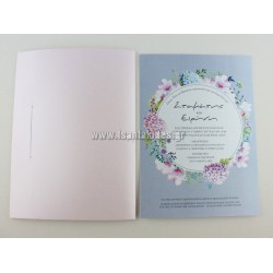 Προσκλητήριο Γάμου Στεφάνι Λουλουδιών με Ροζ Περλέ φάκελο