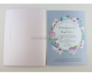 Προσκλητήριο Γάμου Στεφάνι Λουλουδιών με Ροζ Περλέ φάκελο