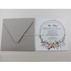 Προσκλητήριο Γάμου Κορμός Δέντρου με Στεφάνι Λουλουδιών