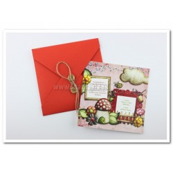 Προσκλητήριο βάπτισης με μανιταρόσπιτο και λουλούδια