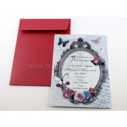 Προσκλητήριο Βάπτισης Καθρέφτης με Πεταλούδες και Λουλούδια