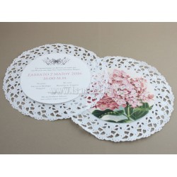 Προσκλητήριο Βάπτισης δύο κάρτες με δαντέλα, με θέμα ορτανσία