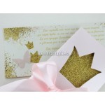 Προσκλητήριο βάπτισης με Κοπτικό Κορώνα στο Φάκελο, Πριγκίπισσα και Πεταλούδες