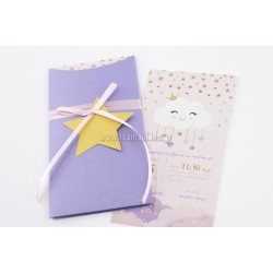 Συννεφάκι και αστέρια Προσκλητήριο βάπτισης για κορίτσι
