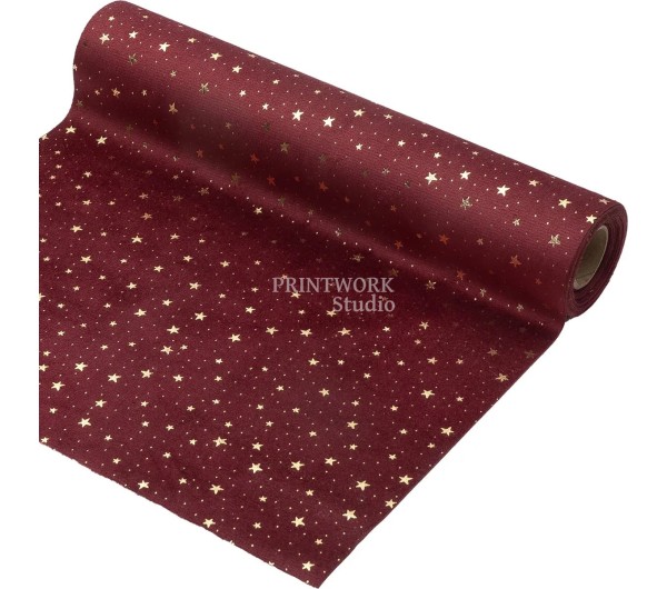 Ρολό Βελούδο Μπορντό Με Χρύσα Αστέρια 35 cm x 3 m