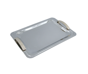 Δίσκος inox με ασημί χερούλια 40Χ28,5cm