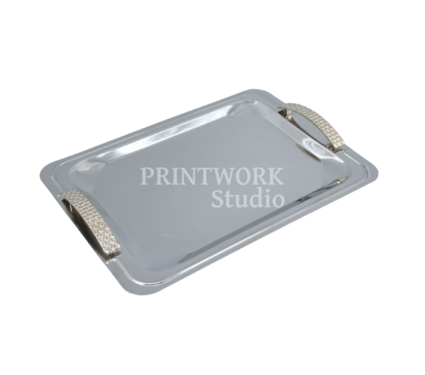 Δίσκος inox με ασημί χερούλια 40Χ28,5cm